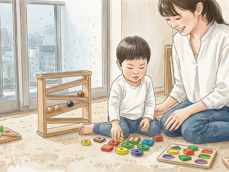 雨の日もご機嫌！マンションでも静かに遊べる「木のおもちゃ」室内遊びアイデア5選【騒音対策】